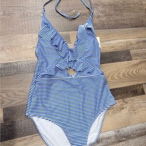 Aerie women’s nautical preppy Blue and White Striped One Piece Swimsuit